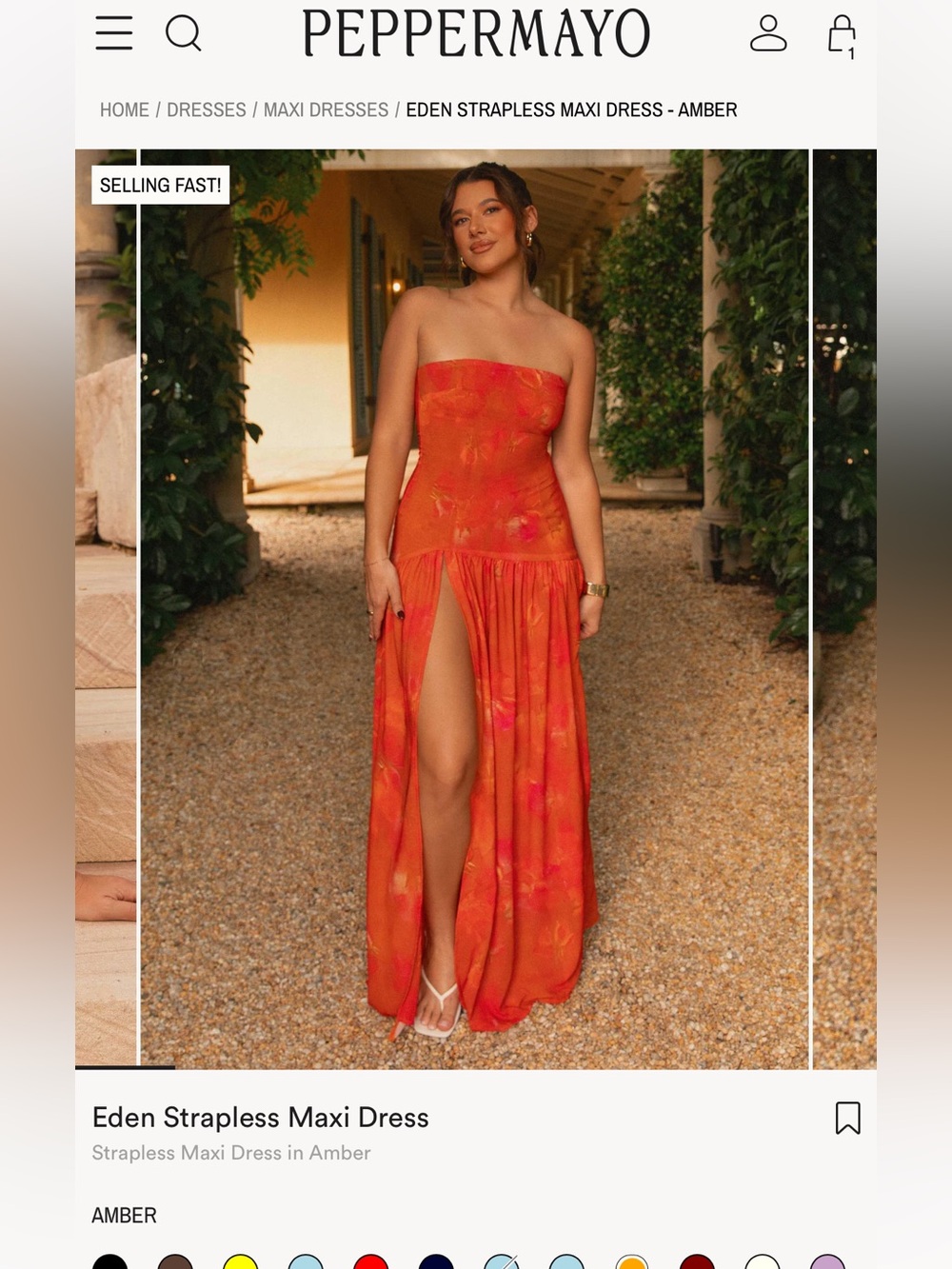 PepperMayo Strapless Orange Floral Maxi Dress